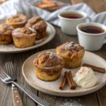 Golden-brown Cinnamon Sugar French Toast Muffins, freshly baked and dusted with cinnamon sugar, displayed on a modern kitchen countertop.