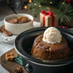 Slow cooker gingerbread pudding cake dessert for holidays