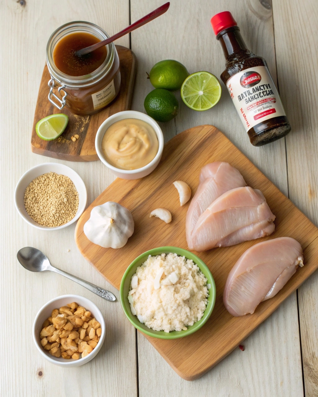 thai-peanut-chicken-ingredients Ingredients for Slow Cooker Thai Peanut Chicken laid out on a cutting board